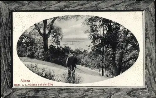 Präge Passepartout Ak Hamburg Altona, Blick von den Anlagen auf die Elbe