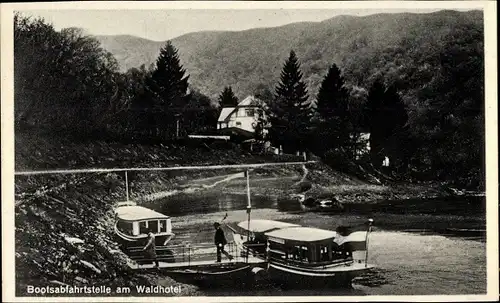 Ak Gemünd Schleiden in der Eifel, Bootsabfahrtstelle am Waldhotel