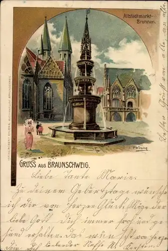 Künstler Litho Wirsing, P., Braunschweig in Niedersachsen, Altstadtmarkt