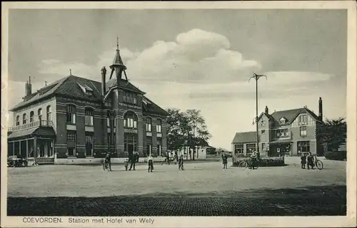 Ak Koevorden Drenthe Niederlande, Station met Hotel van Wely, Bahnhof