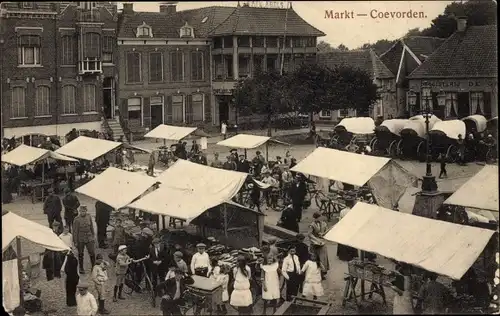 Ak Coevorden Drenthe Niederlande, Markt, Marktstände