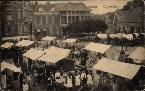 Ak Coevorden Drenthe Niederlande, Markt, Marktstände