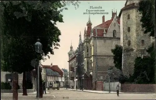 Ak Hameln an der Weser Niedersachsen, Emmernstraße mit Haspelmatsturm