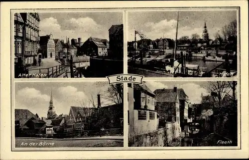 Ak Stade in Niedersachsen, An der Börne, alter Hafen, Fleeth