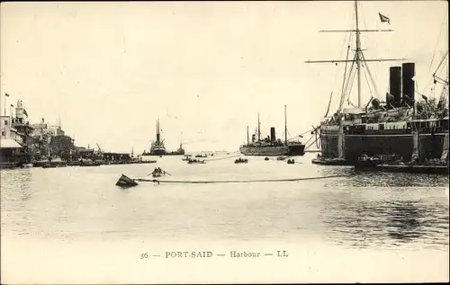Ak Port Said Ägypten, Harbour, Schiffe
