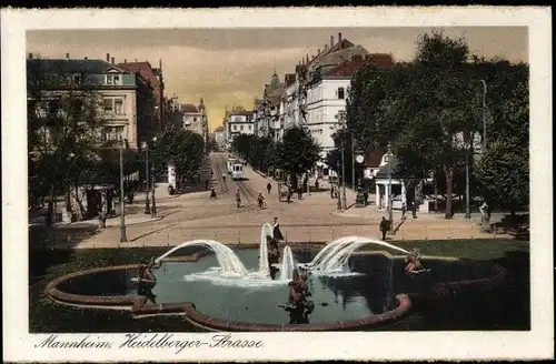 Ak Mannheim Baden Württemberg, Partie an der Heidelberger Straße, Brunnen