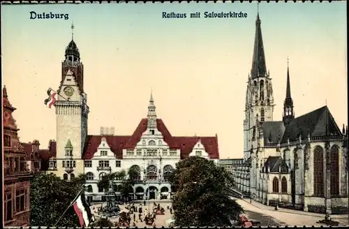 Ak Duisburg im Ruhrgebiet, Rathaus mit Salvatorkirche