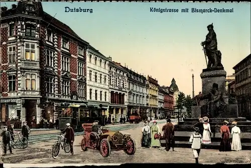 Ak Duisburg im Ruhrgebiet, Königstraße, Bismarck Denkmal