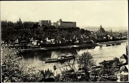 Ak Pirna an der Elbe, Panorama, Dampfer