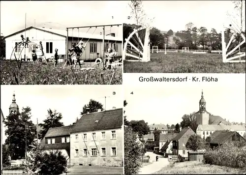 Ak Großwaltersdorf Eppendorf in Sachsen, Kindergarten, Turnierreitsportanlage, Blick zum Rathaus