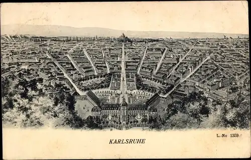 Ak Karlsruhe in Baden, Panorama vom Ort