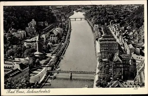 Ak Bad Ems an der Lahn, Lahnabwärts, Luftbild