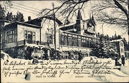 Ak Schierke Wernigerode im Harz, Winter, Hotel Fürstenhöh