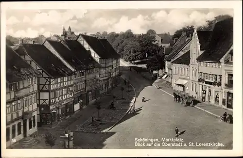 Ak Schöningen am Elm, Marktplatz, Blick auf die Oberstadt und St. Lorenzkirche