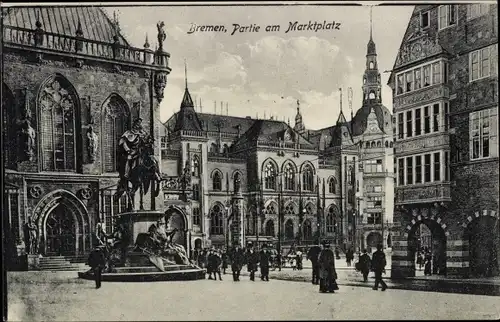 Ak Hansestadt Bremen, Partie am Marktplatz, Denkmal