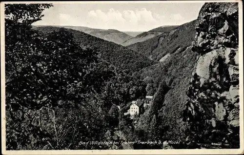 Ak Bad Wildstein Traben Trarbach an der Mosel, Blick zum Ort, Berge