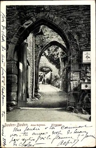 Ak Baden Baden am Schwarzwald, Altes Schloss, Eingang