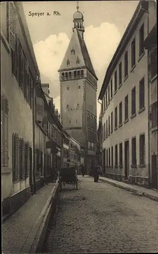 Ak Speyer am Rhein, Gasse, Turm