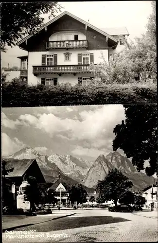 Ak Garmisch Partenkirchen in Oberbayern, Marktplatz mit Zugspitze