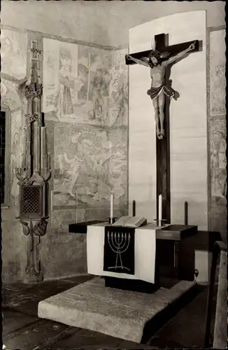 Ak Berneck Altensteig im Schwarzwald, Ev. Kirche, Wandmalereien, Sakramentshäuschen 15 Jh.