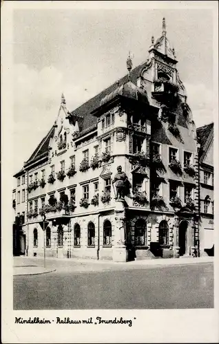 Ak Mindelheim im schwäbischen Kreis Unterallgäu, Rathaus mit Frundsberg