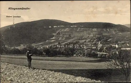 Ak Klingenmünster an der Weinstraße Pfalz, Ruine Landeck, Panorama