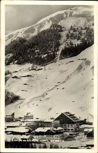Ak Sankt Anton am Arlberg Tirol Österreich, mit Galzig im Schnee