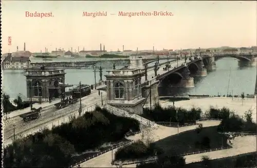 Ak Budapest Ungarn, Margarethen-Brücke, Straßenbahn