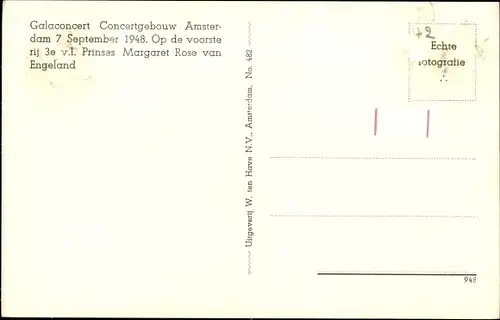 Ak Amsterdam Nordholland Galakonzert 1948, Margaret Rose van England