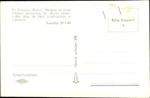 Ak Prinzessinnen Beatrix, Margriet und Irene, Niederländisches Königshaus, Soestdijk 1949