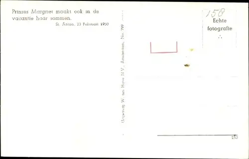 Ak Prinzessin Margriet der Niederlande, Matheaufgaben, St. Anton 1950