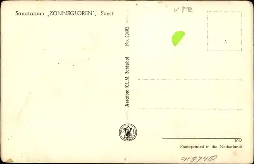 Ak Soest Utrecht Niederlande, Sanatorium Zonnegloren, Fliegeraufnahme