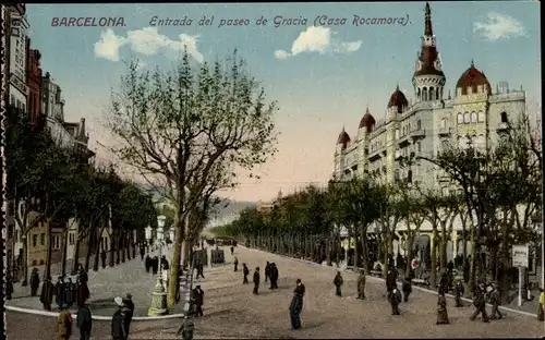 Ak Barcelona Katalonien Spanien, Entrada del paseo de Gracia, Casa Rocamora