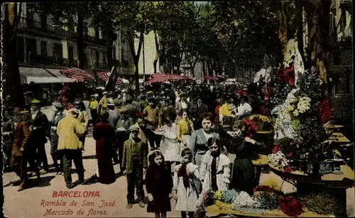 Ak Barcelona Katalonien Spanien, Rambla de San José, Mercado de flores