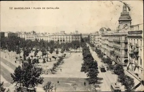 Ak Barcelona Katalonien Spanien, Plaza de Cataluna