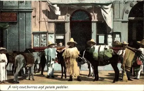 Ak Mexiko, A rain coat, burros and petate peddler