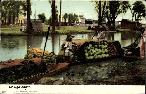 Ak Mexiko, La Viga canal, Transport, Boote, Gemüse