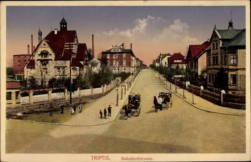 Ak Triptis in Thüringen, Bahnhofstrasse, Pferdekutsche, Häuser