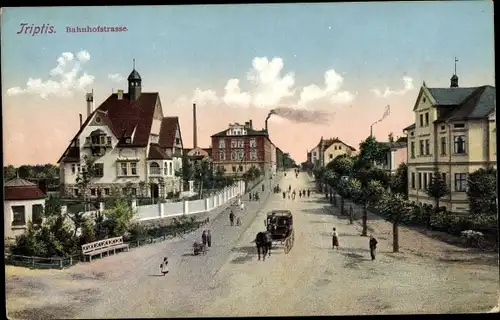 Ak Triptis in Thüringen, Bahnhofstrasse, Pferdekutsche, Häuser