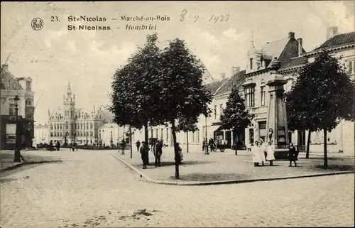 Ak Saint Nicolas Wallonien Lüttich, Marché au Bois, Holzmarkt, Säule