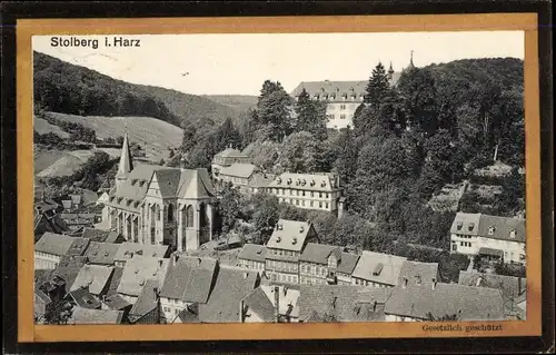 Ak Stolberg Südharz, Totalansicht der Ortschaft, Kirche, Felder, Schloss