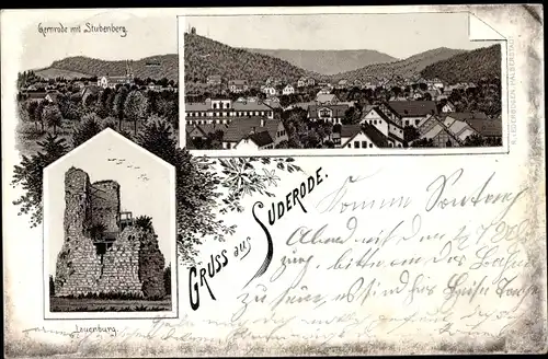 Litho Bad Suderode Quedlinburg im Harz, Gesamtansicht, Gernrode mit Stubenberg, Lauenburg