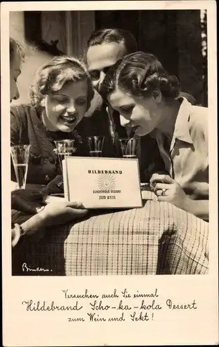 Ak Hildebrand Schokola Dessert zum Wein, Reklame, Sekt