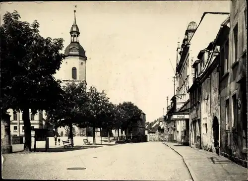 Foto Triptis in Thüringen, Markt, Kirche, Hotel Mohren, Litfaßsäule