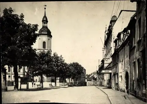 Foto Triptis in Thüringen, Markt, Kirche, Hotel Mohren, Litfaßsäule