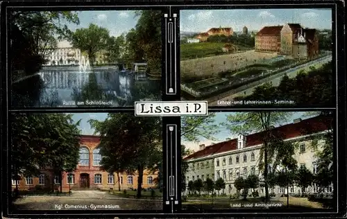 Ak Lissa Leszno Poznań Posen, Schlossteich, Lehrer und Lehrerinnen Seminar, Comenius Gymnasium