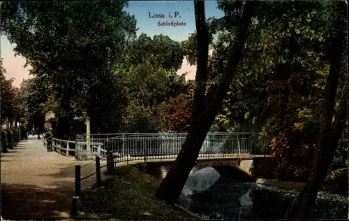 Ak Lissa Leszno Poznań Posen, Schlossplatz, Brücke