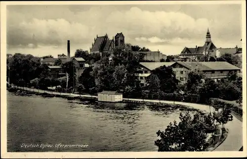 Ak Iława Deutsch Eylau Westpreußen, Uferpromenade, Blick auf den Ort