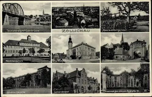 Ak Sulechów Züllichau Ostbrandenburg, Mädchenschule, Große Kaserne, Landratsamt, Rathaus