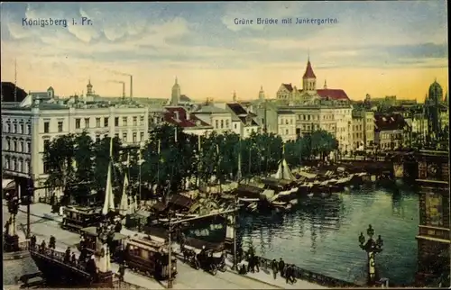 Ak Kaliningrad Königsberg Ostpreußen, Grüne Brücke mit Junkergarten